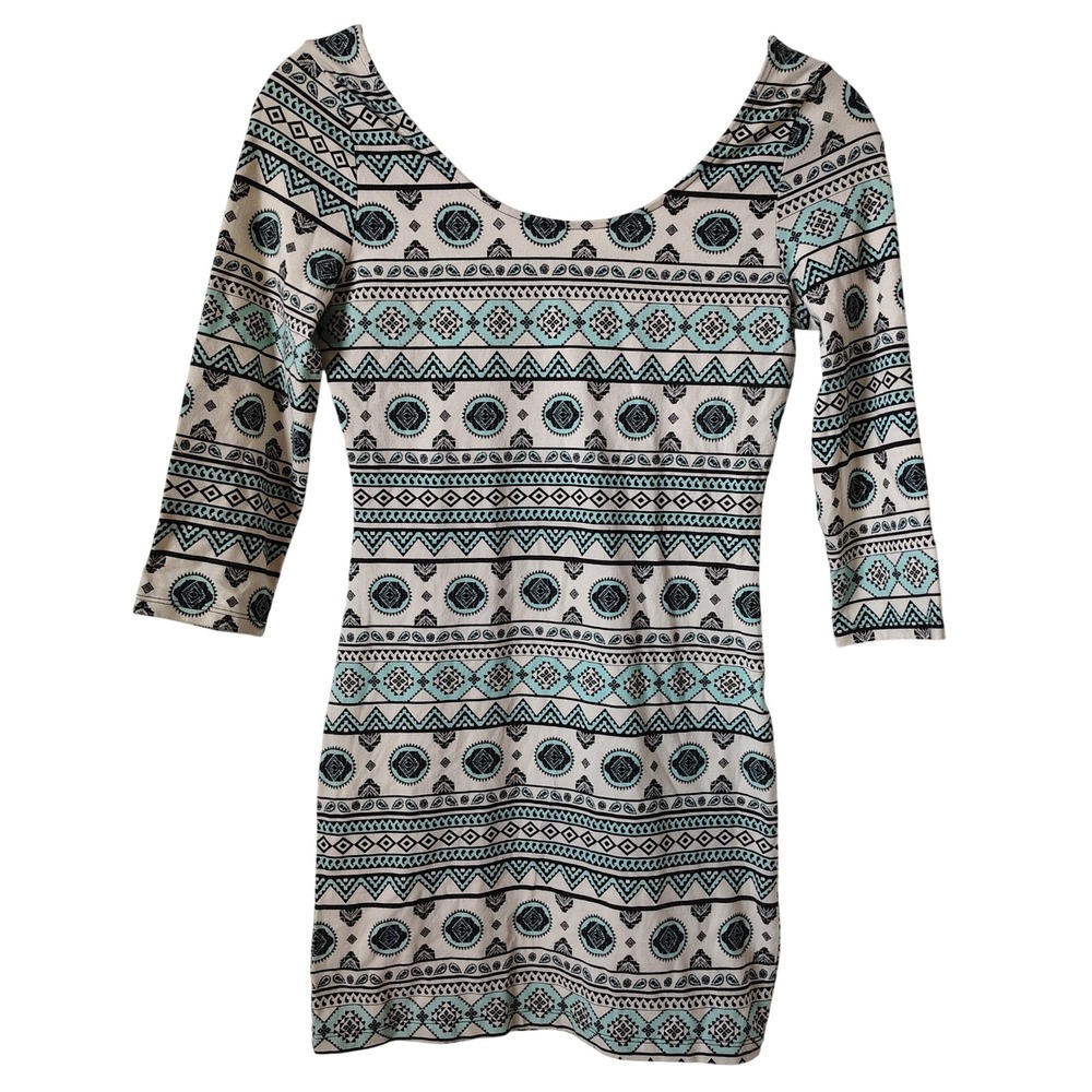 Charlotte Russe Mini Dress Medium Geometric Print Turquoise Boho Fitted